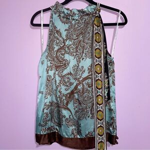 Hale Bob Bow Tie Neck Silk Blouse Women Size M Mixed Boho Paisley Print Y2K 90s